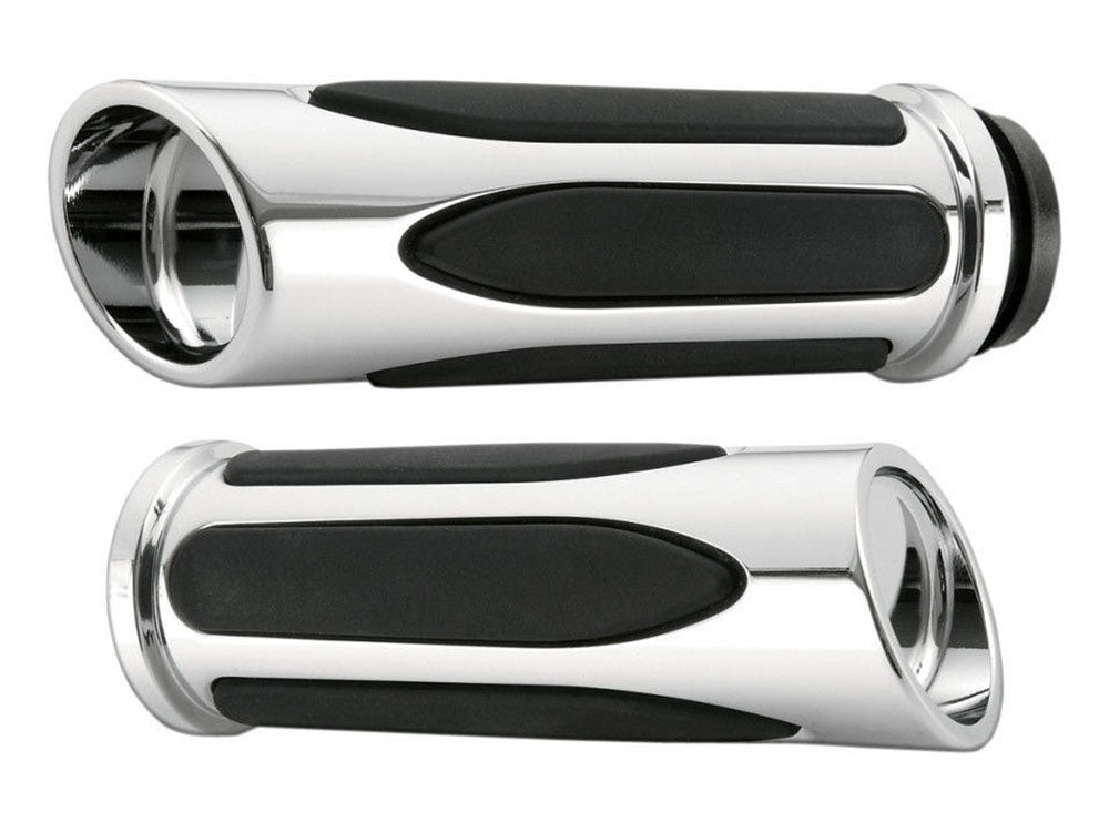 Deep Cut Comfort Handgrips - Chrome. Fits H-D with Throttle Cable. - Arlen Ness