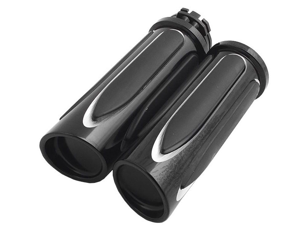 Deep Cut Comfort Handgrips - Black. Fits H-D with Throttle Cable - Arlen Ness