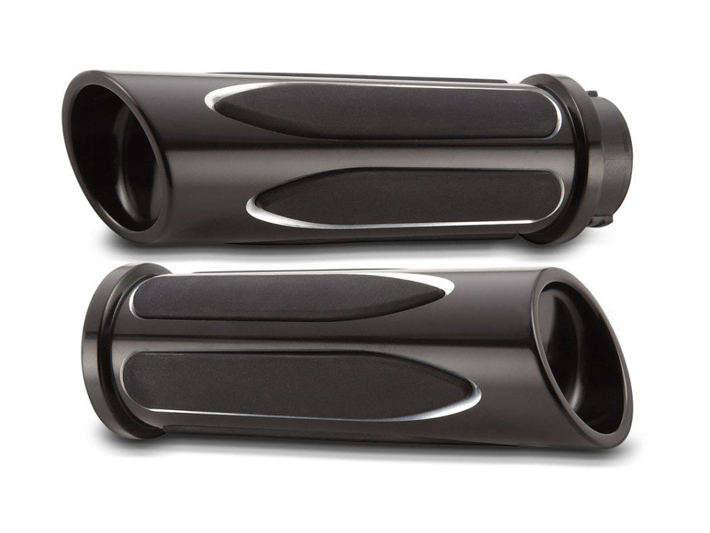 Deep Cut Comfort Handgrips - Black. Fits Big Twin 2008-2024 with Throttle-by-Wire - Arlen Ness