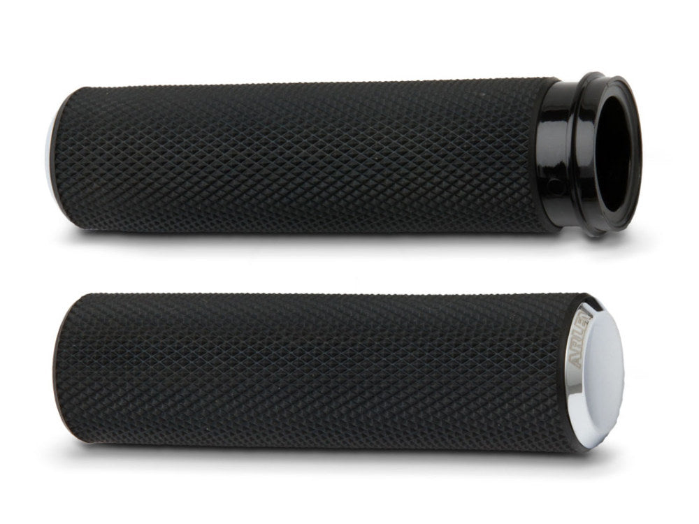 Knurled Fusion Handgrips - Chrome. Fits Big Twin 2008-2024 with Throttle-by-Wire - Arlen Ness