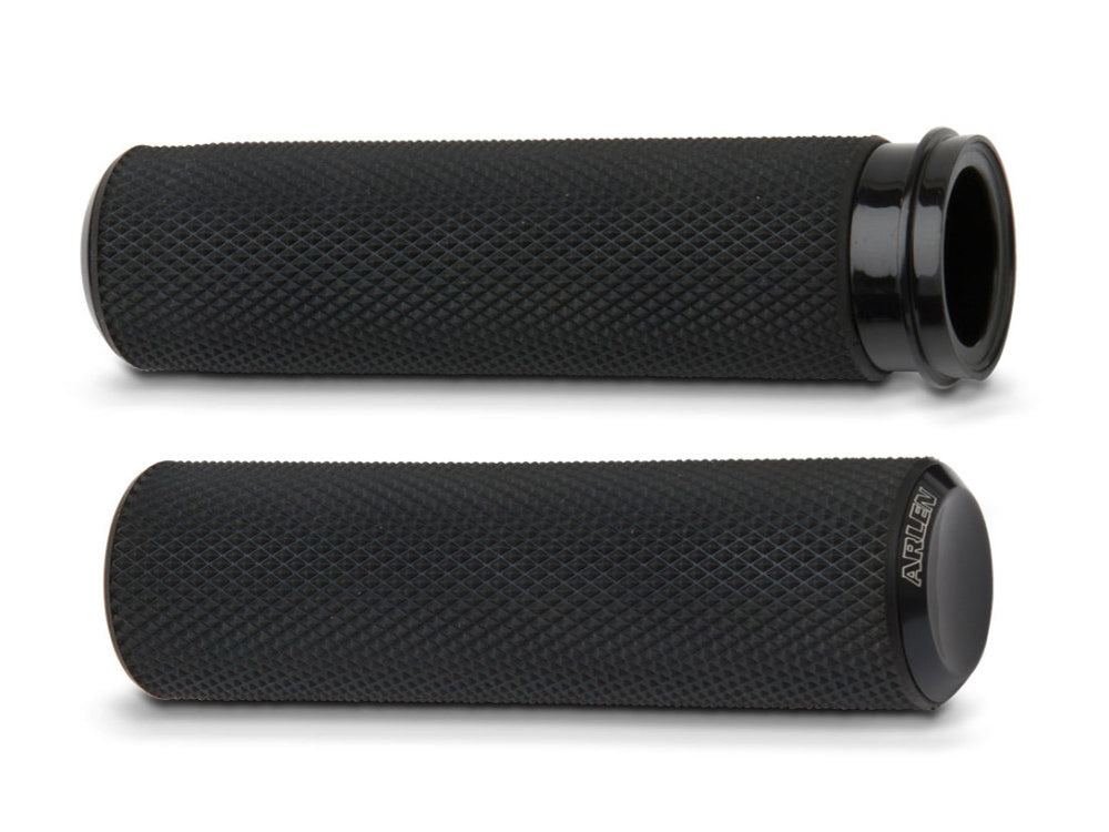 Knurled Fusion Handgrips - Black. Fits Big Twin 2008-2024 with Throttle-by-Wire - Arlen Ness