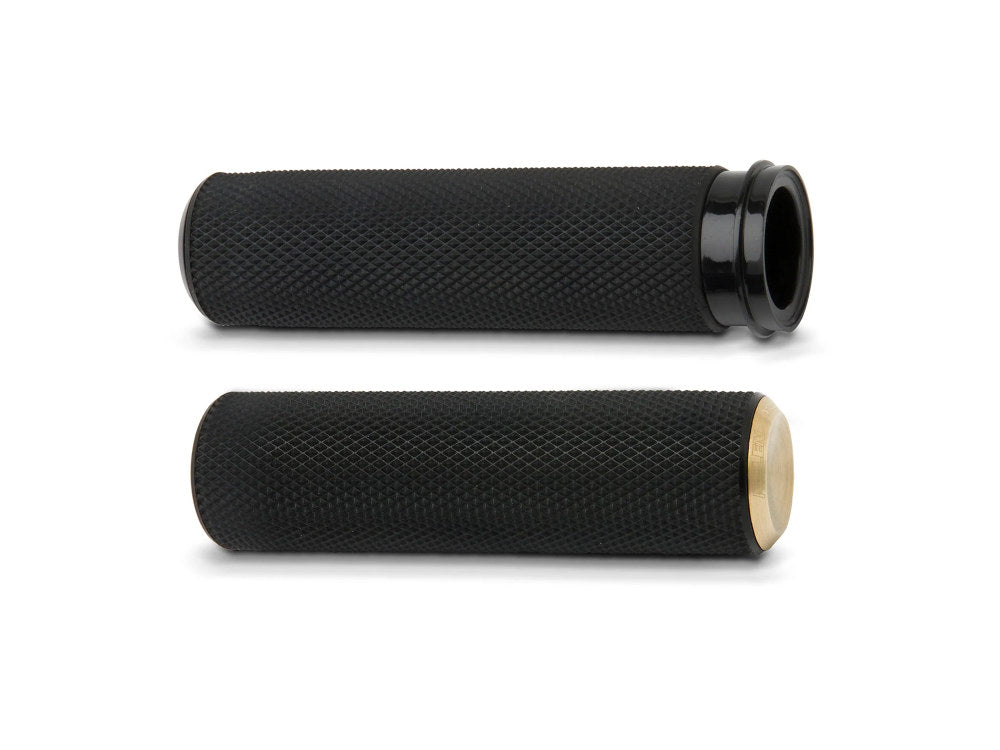 Knurled Fusion Handgrips - Brass. Fits Big Twin 2008-2024 with Throttle-by-Wire - Arlen Ness