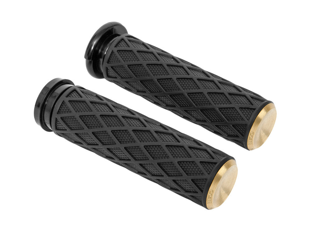 Diamond Handgrips - Brass. Fits H-D with Throttle Cable. - Arlen Ness
