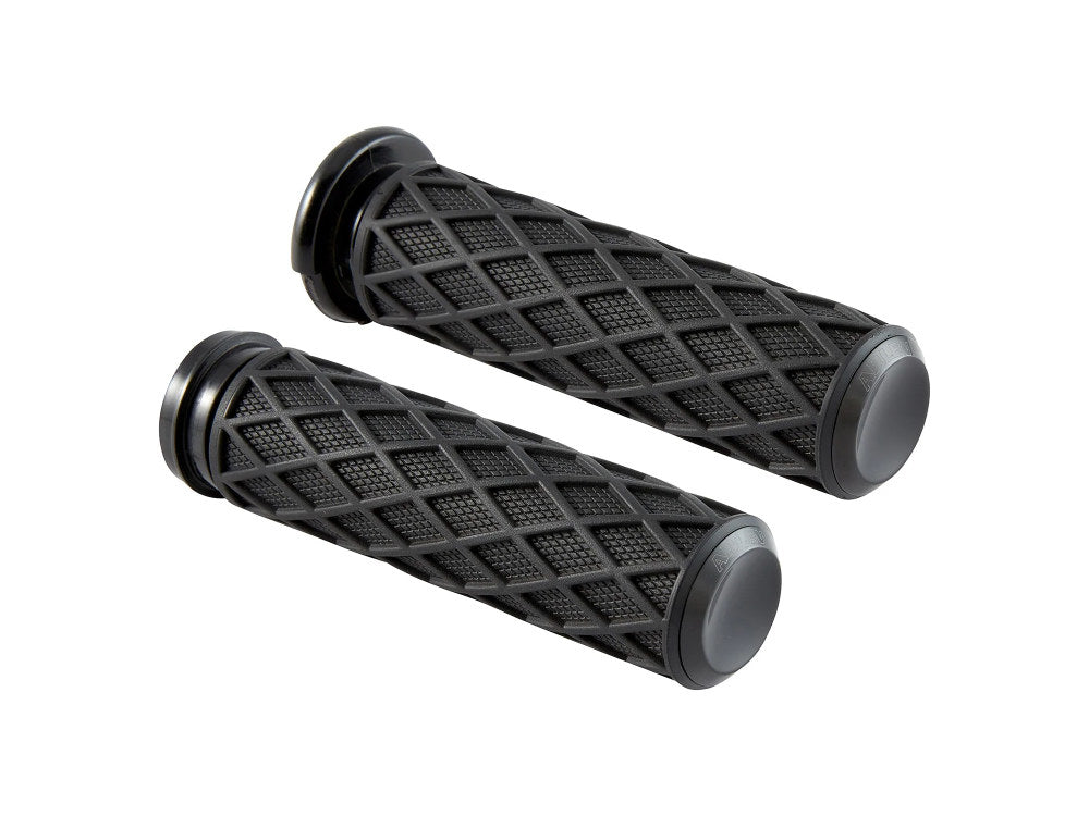 Diamond Handgrips - Black. Fits Big Twin 2008-2024 with Throttle-by-Wire - Arlen Ness
