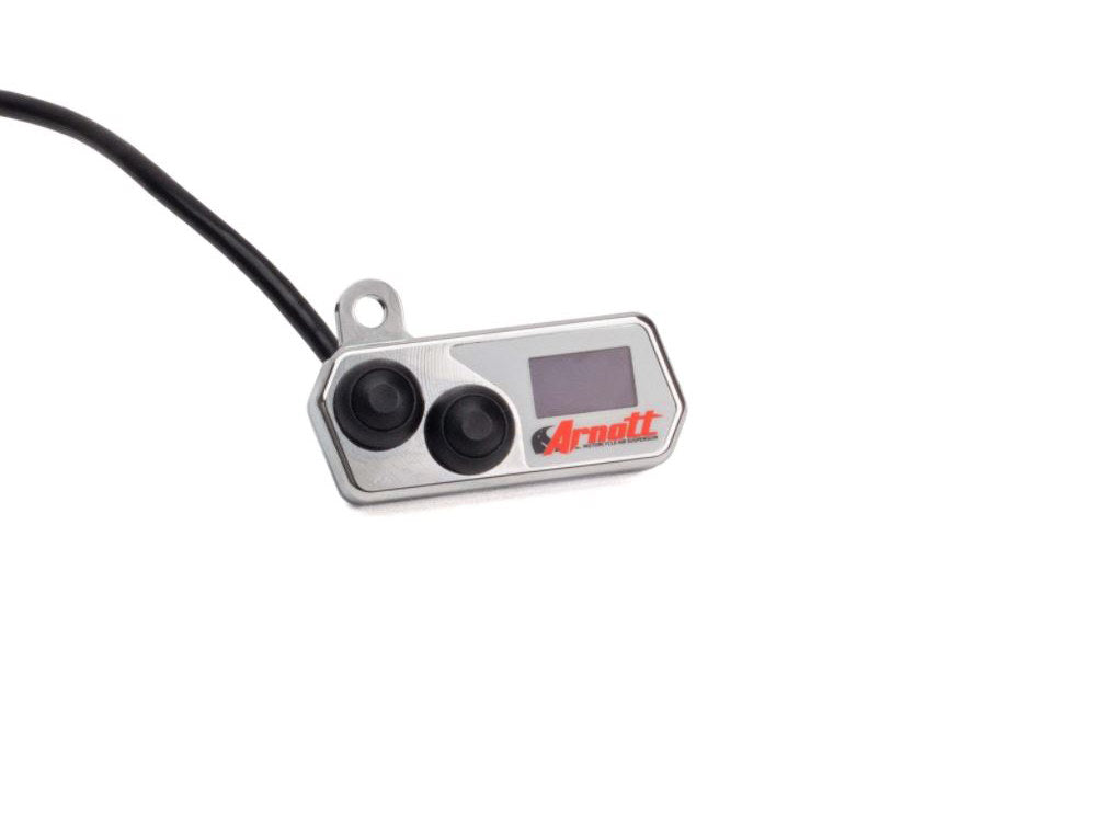 Handlebar Control Switch with LED Gauge - Chrome. Fits Bikes with Air Suspension. - Arnott Motorcycle Air Suspension