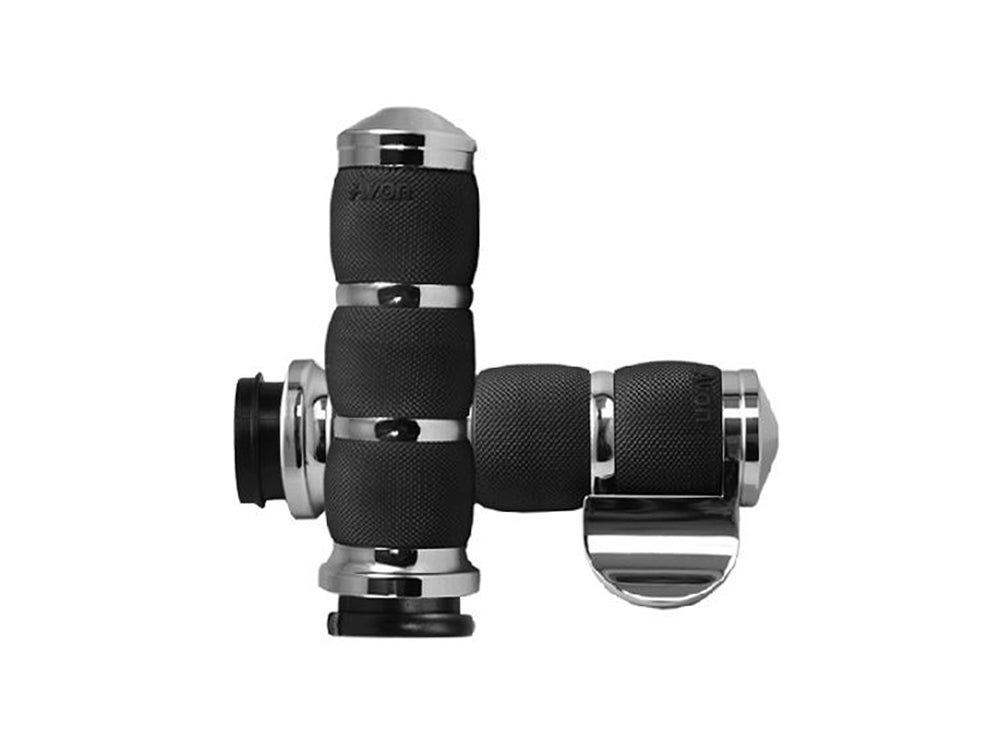Air Cushion Handgrips with Throttle Boss - Chrome. Fits Big Twin 2008-2024 with Throttle-by-Wire - Avon Grips