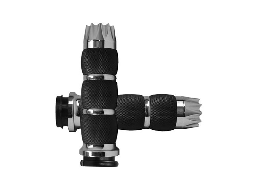 Excalibur Air Cushion Handgrips - Chrome. Fits Big Twin 2008-2024 with Throttle-by-Wire - Avon Grips
