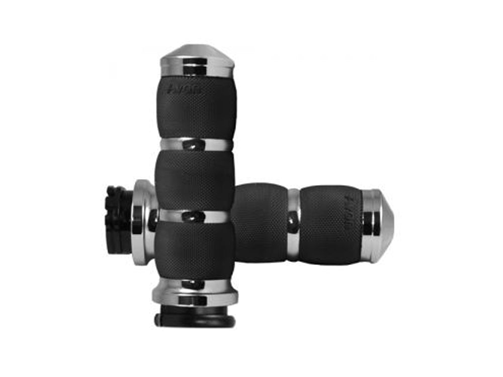 Air Cushion Handgrips - Chrome. Fits H-D with Throttle Cable. - Avon Grips