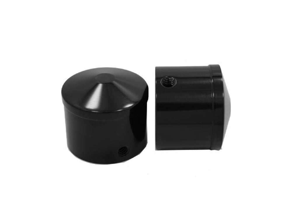 Front Axle Caps - Black. Fits Softail 1984-2006, Dyna 1991-2003, Touring 1980-1999, Sportster 1988-2007, FXR 1982-1994 & FXWG 1980-1986 - Avon Grips