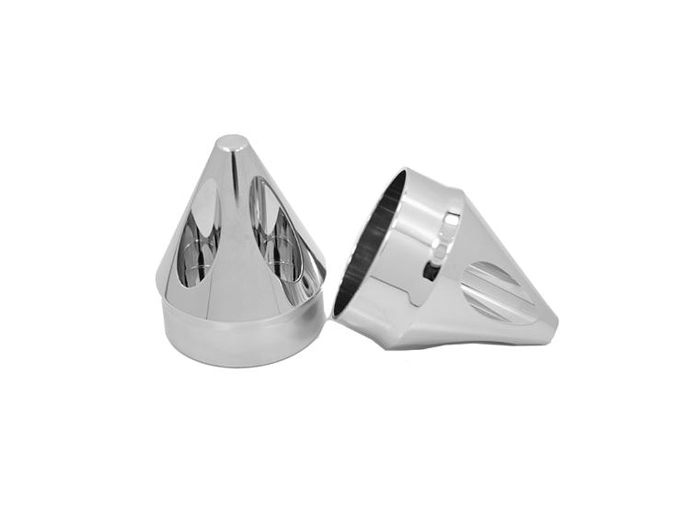 Spike Front Axle Caps - Chrome. Fits Touring 2008up, Softail 2007-2017, Dyna 2008-2017, Sportster 2008-2021, V-Rod 2008-2011, Street 2015-2020 - Avon Grips