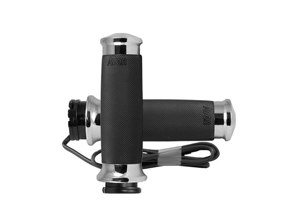 Heated Custom Contour Handgrips - Chrome. Fits H-D with Throttle Cable. - Avon Grips