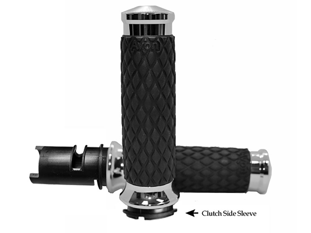 Diamond Contour Handgrips - Chrome. Fits CVO Touring 2023up, Street Glide & Road Glide 2024up, Touring 2025up & Softail 2025up - Avon Grips