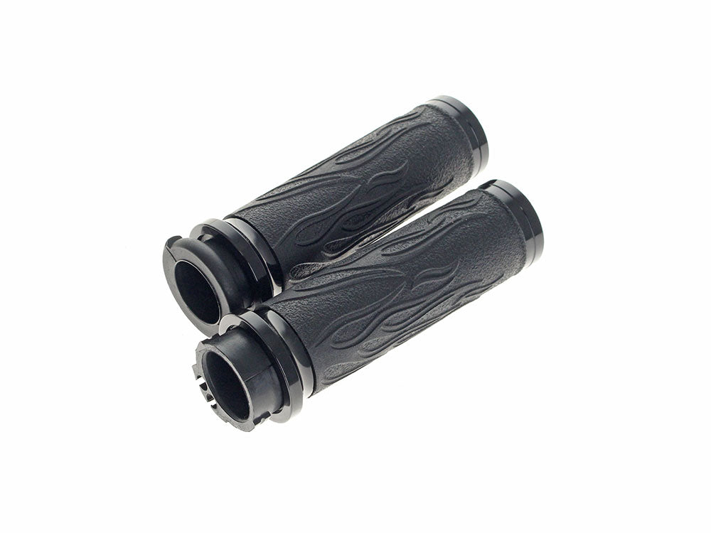 Flame Handgrips - Black. Fits H-D with Throttle Cable - Avon Grips
