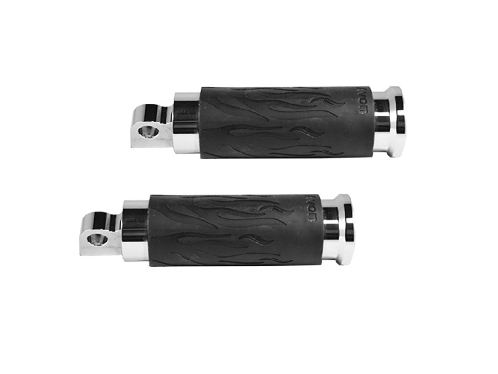 Flame Footpegs - Chrome. Fits H-D - Avon Grips