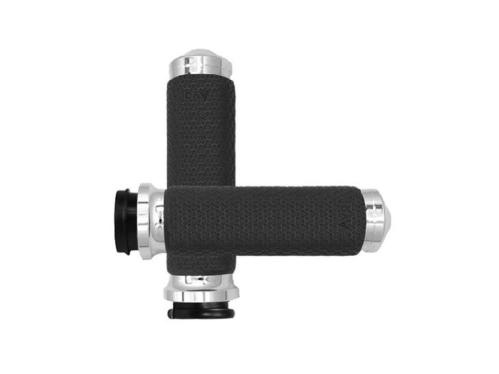 Medium Memory Foam Handgrips - Chrome. Fits Big Twin 2008-2024 with Throttle-by-Wire - Avon Grips