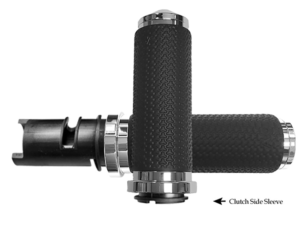 Large Memory Foam Handgrips - Chrome. Fits CVO Touring 2023up, Street Glide & Road Glide 2024up, Touring 2025up & Softail 2025up - Avon Grips