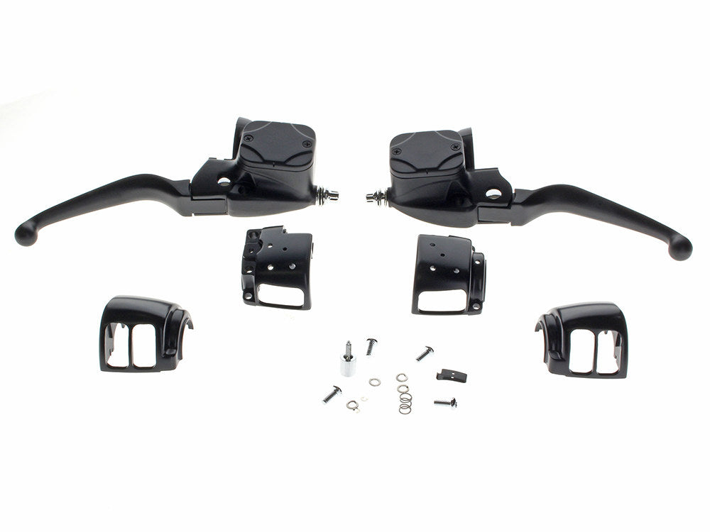 Handlebar Control Kit with Hydraulic Clutch - Black. Fits Big Twin 1996-2010 with Single Disc Rotor. - Rollies Speed Shop