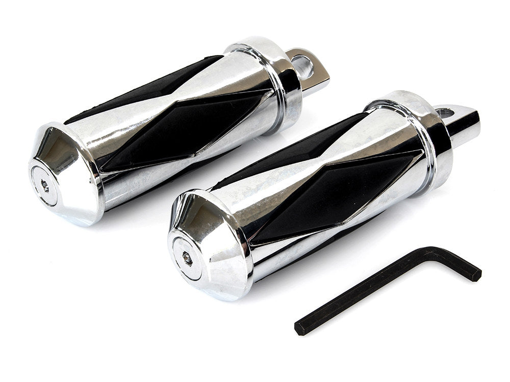 Large Diamond Style Footpegs with Male Mount - Chrome. - Rollies Speed Shop