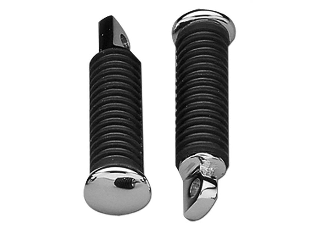 Footpegs with Black Rubber & Male Mount - Chrome. - Rollies Speed Shop