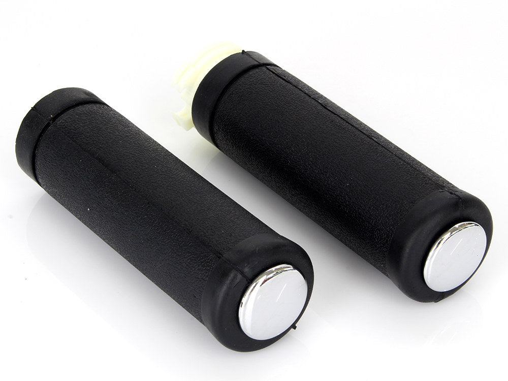 OEM Style Handgrips wth Black Rubber - Chrome End Plug. Fits H-D Models with Throttle Cable. - Rollies Speed Shop