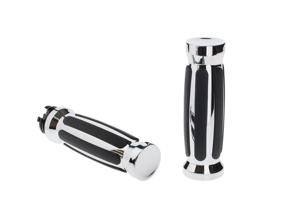 Barrel Style Handgrips - Chrome. Fits H-D with Throttle Cable. - Rollies Speed Shop