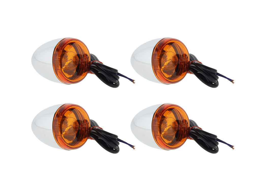 Bullet Turn Signal Kit with Amber Lens - Chrome. Fits Softail 2000-2017, Dyna 1991-2017 & Sportster 1990-2003. - Rollies Speed Shop