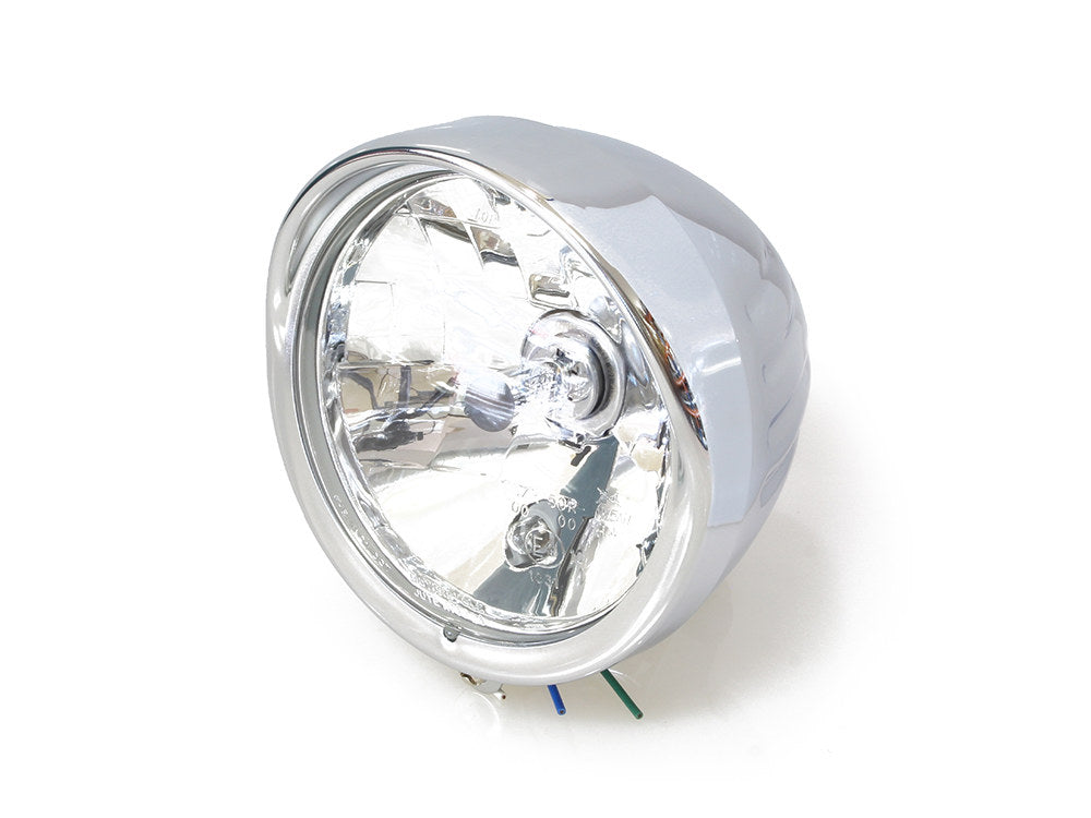 5-3/4in. Headlight with Ball Milled Shell & Peaked Visor with Bottom Mount - Chrome. - Rollies Speed Shop