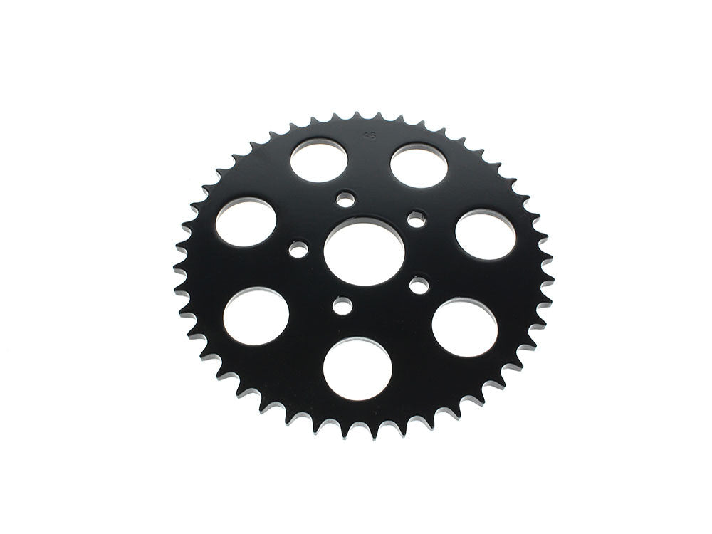46 Tooth, Flat Steel Rear Chain Sprocket - Gloss Black. Fits Big Twin 1973-1999 & Sportster 1979-1999. - Rollies Speed Shop