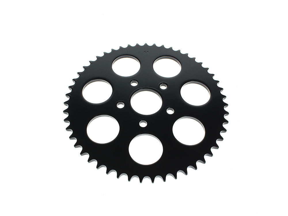 51 Tooth, Flat Steel Rear Chain Sprocket - Gloss Black. Fits Big Twin 1973-1999 & Sportster 1979-1999. - Rollies Speed Shop