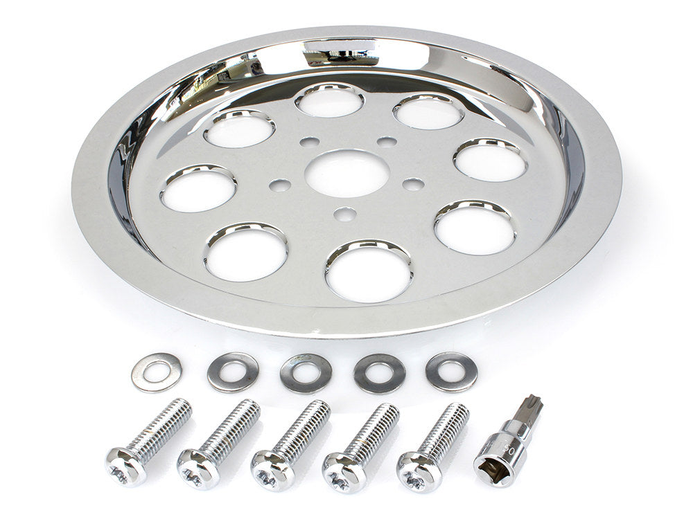 Rear Pulley Cover - Chrome. Fits Big Twin 1987-1999 with 70 Tooth Pulley. - Rollies Speed Shop