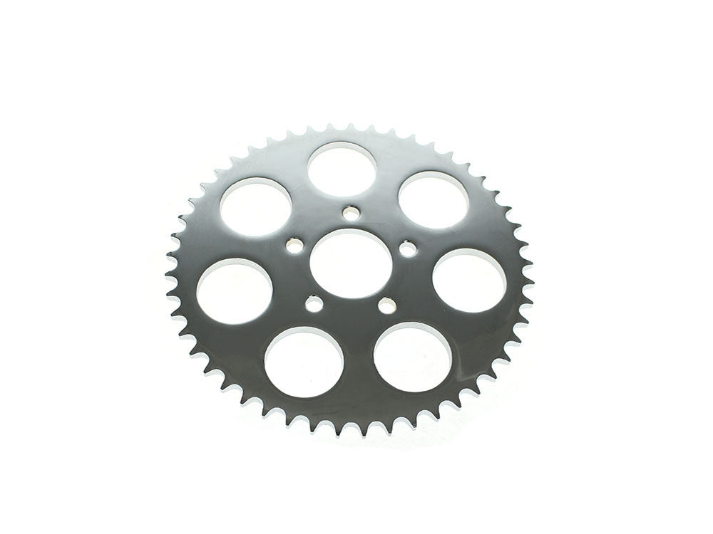 49 Tooth, Flat Steel Rear Chain Sprocket - Chrome. Fits Big Twin 2000up & Sportster 2000-2021. - Rollies Speed Shop
