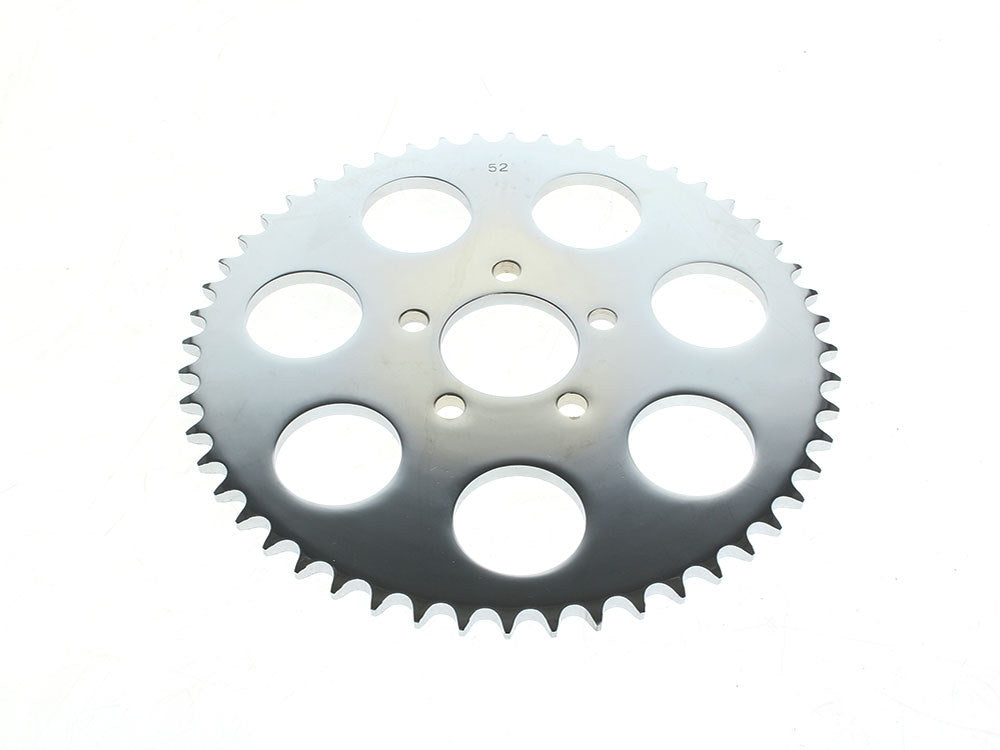 52 Tooth, Flat Steel Rear Chain Sprocket - Chrome. Fits Big Twin 2000up & Sportster 2000-2021. - Rollies Speed Shop