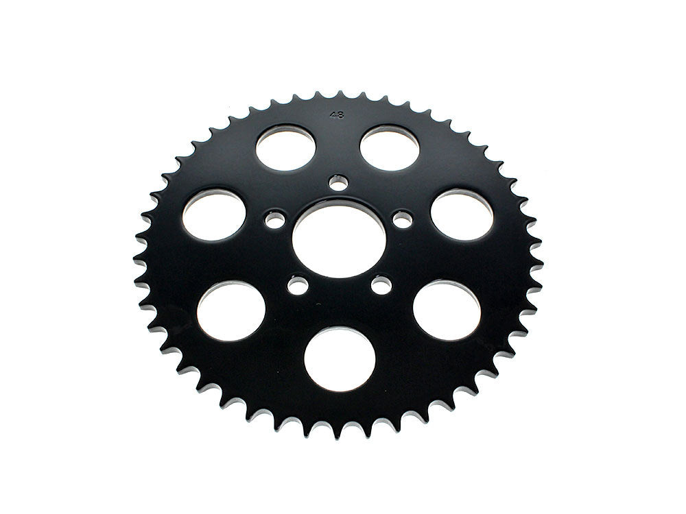 48 Tooth, Flat Steel Rear Chain Sprocket - Gloss Black. Fits Big Twin 2000up & Sportster 2000-2021. - Rollies Speed Shop