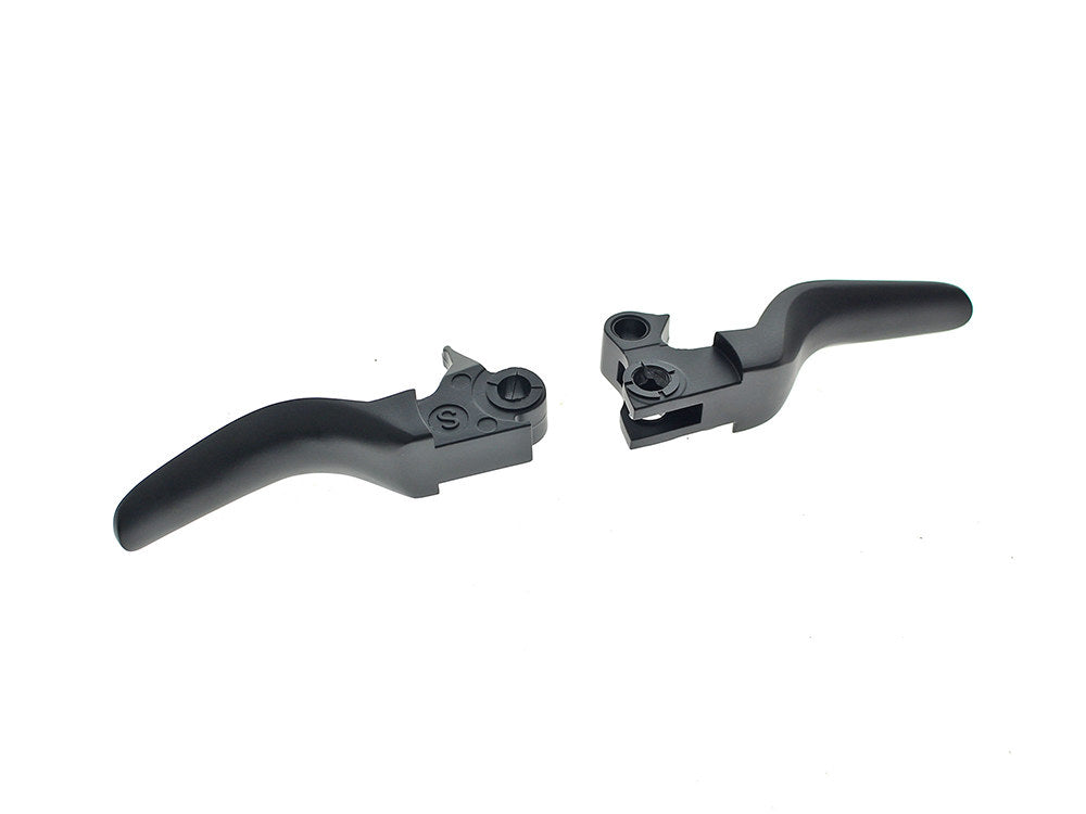 Smooth Shorty Hand Levers - Black. Fits Softail 1996-2014, Dyna 1996-2017, Touring 1996-2007 & Sportster 1996-2003. - Rollies Speed Shop