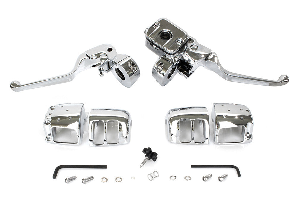 Handlebar Control Kit - Chrome. Fits Big Twin 1996-2010 & Sportster 1996-2003 with Single Disc Front Brake. - Rollies Speed Shop
