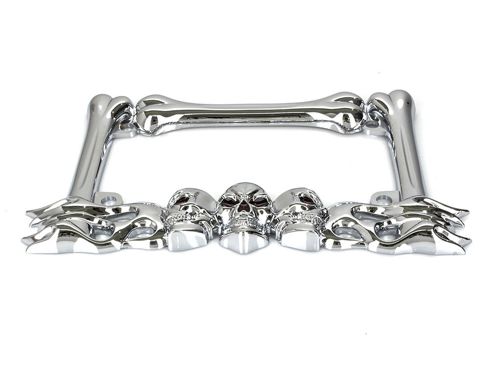 Number Plate Frame with Skulls - Chrome. - Rollies Speed Shop