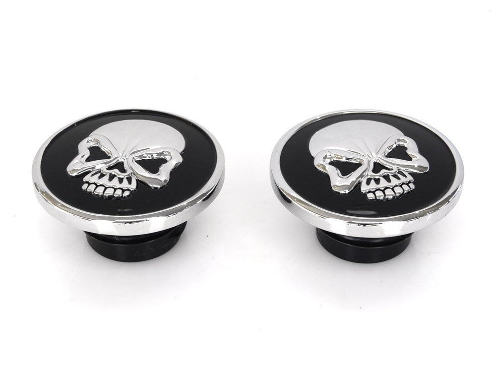 Screw-In Fuel Caps - Chrome & Black Skull. Fits H-D 1982-1995. - Rollies Speed Shop