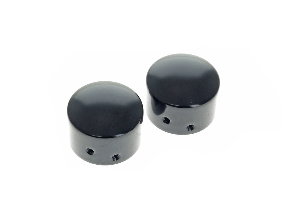 Front Axle Caps - Gloss Black. Fits Touring 2008up, Softail 2007-2017, Dyna 2008-2017, Sportster 2008-2021, V-Rod 2008-2011, Street 2015-2020 - Rollies Speed Shop