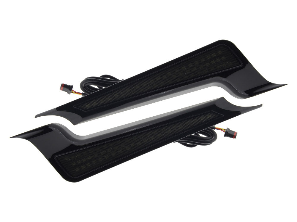 LED Fascia Panels. Red Run/Brake and Amber Turn with Smoke Lens & Black Housing. Fits Street Glide, Road Glide & Road King Special 2014up. - Custom Dynamics