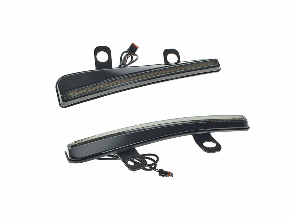 LED Windshield Trim with Turn Signals - Smoke Lens, Gloss Black Housing. Fits CVO Road Glide (inc 'ST') 2023up & Roadglide 2024up. - Custom Dynamics