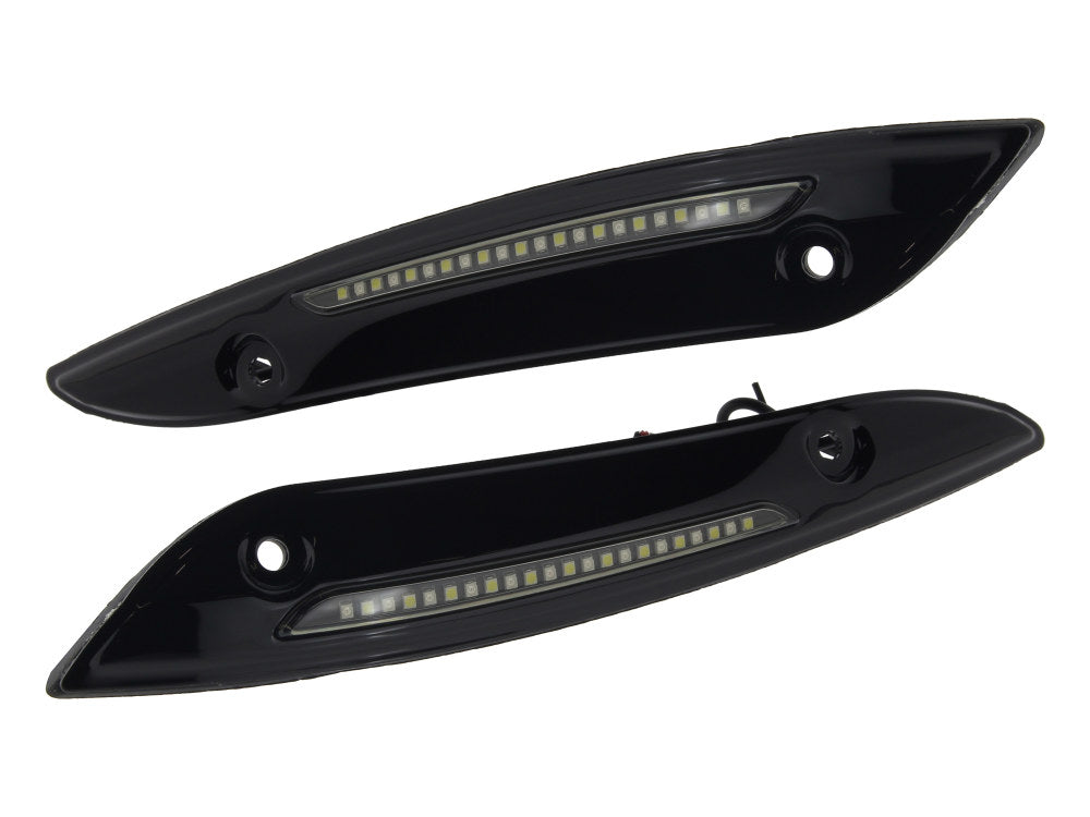 LED Dynamic Windshield Trim - Smoke Lens, Black Housing. With Sequential Amber Turn, White Run. Fits Road Glide 2015-2023 - Custom Dynamics