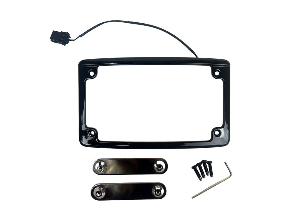 Curved Number Plate Frame with Number Plate Light Only - Black. Fits CVO Touring 2023up & Street Glide & Road Glide 2024up - Custom Dynamics