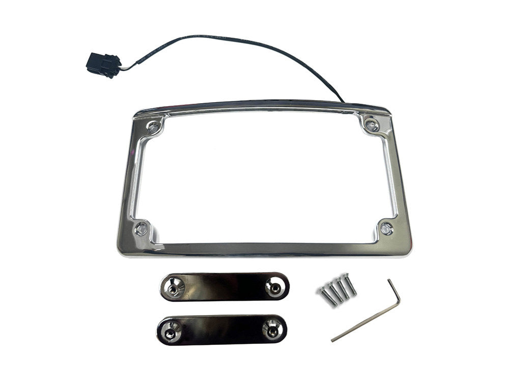 Curved Number Plate Frame with Number Plate Light Only - Chrome. Fits CVO Touring 2023up & Street Glide & Road Glide 2024up - Custom Dynamics