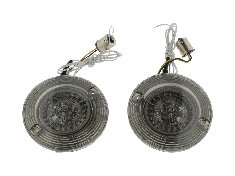 ProBeam LED Front Turn Signal Inserts. Amber Turn, White Run with Smoke Lenses. Fits most FL 1986up Models. - Custom Dynamics