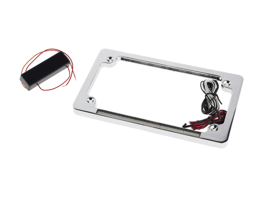 Flat Number Plate Frame with LED Red Brake Light - Chrome. - Custom Dynamics