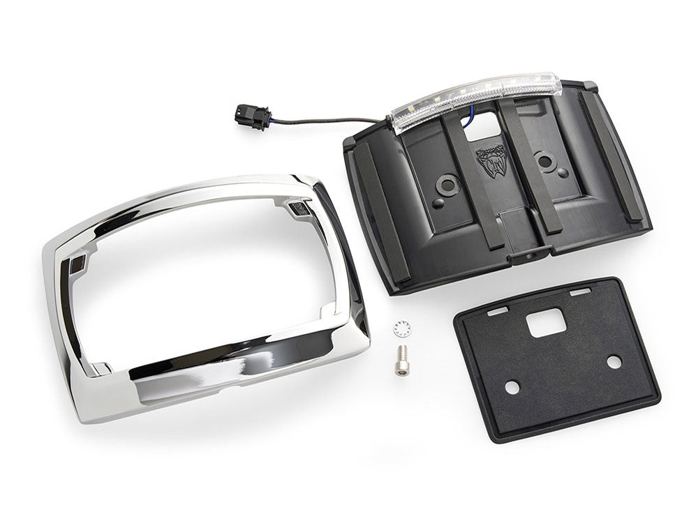 Curved Number Plate Frame with Number Plate Light Only - Chrome. Fits CVO Touring 2023up & Street Glide & Road Glide 2024up - Ciro3D