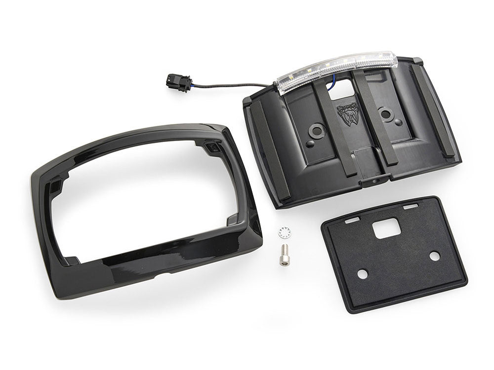 Curved Number Plate Frame with Number Plate Light Only - Gloss Black. Fits CVO Touring 2023up & Street Glide & Road Glide 2024up - Ciro3D