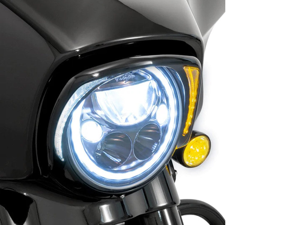 Fang LED Headlight Bezel with Amber Turn Signals & White Running Lights - Black. Fits Touring 2014-2023 - Ciro3D