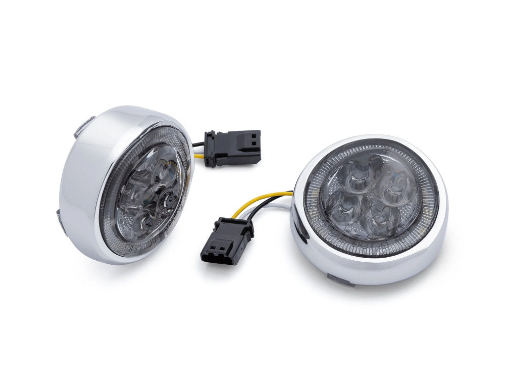 Fang LED Front Turn Signal Inserts - Chrome. Amber Turn, White Run with Smoke Lenses. Fits CVO Touring 2016up Models. - Ciro3D