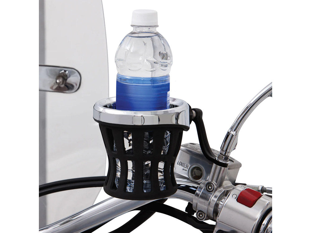 Drink Holder with Black Mirror Mount & Chrome Top Basket - Ciro3D